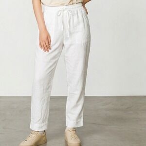 Sigrid Olsen Womens XL White 100% Linen Drawstring Waist Pant resort coastal gma